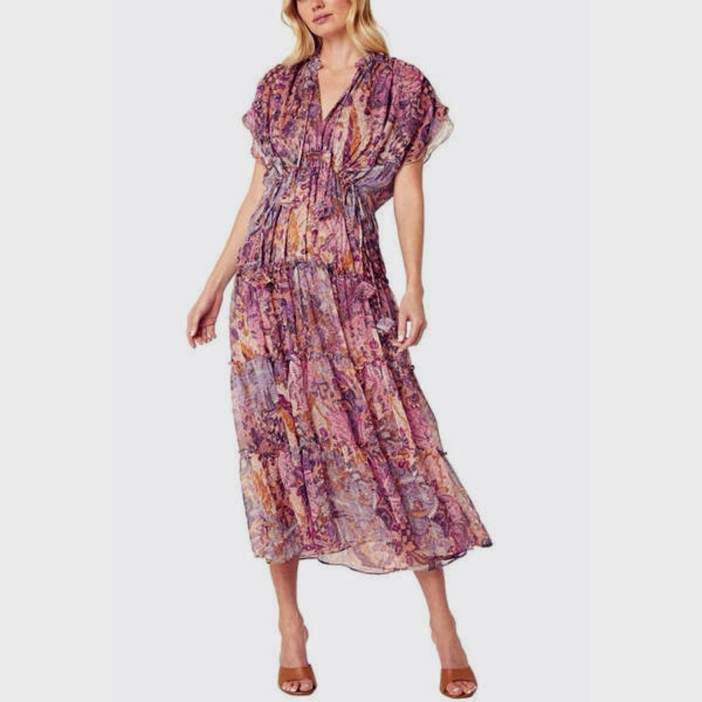 New Misa Ilya Maxi Boho Floral Flowy In Augusta Batik Paisley Dress S